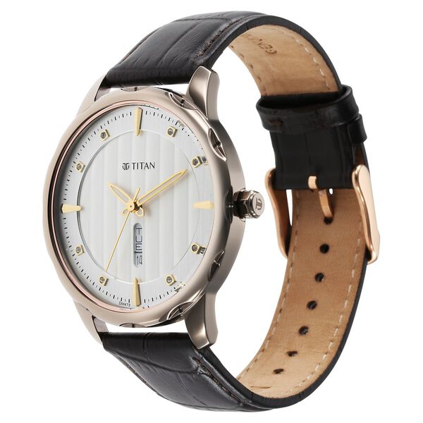 Titan Analog White Men's Watch with Brown Strap