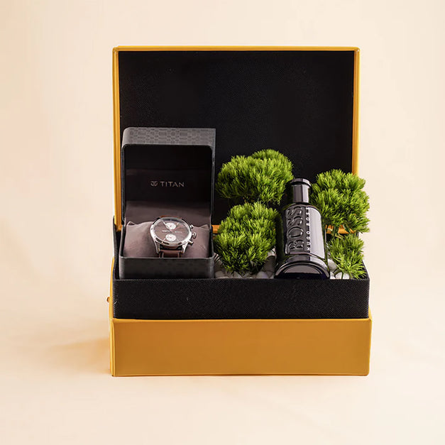 Boss Men's Perfume n Titan Watch Gifts For Him