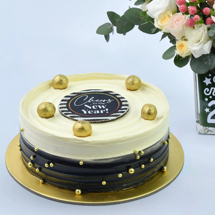 New Year Wishes Flower n Cake Combo