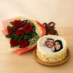 Photo Cake n Red Roses Flower Bouquet