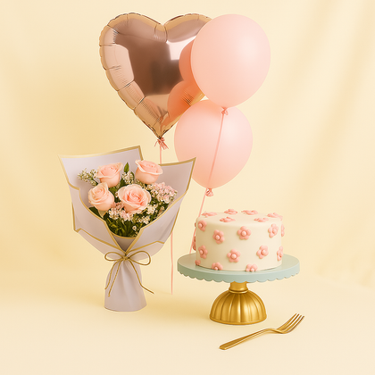 Pink Combo | Flower n Cake With Balloons