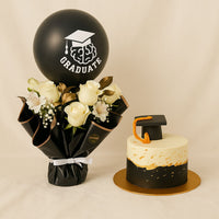 Grads Gift Elegant White Rose Bouquet n Cake