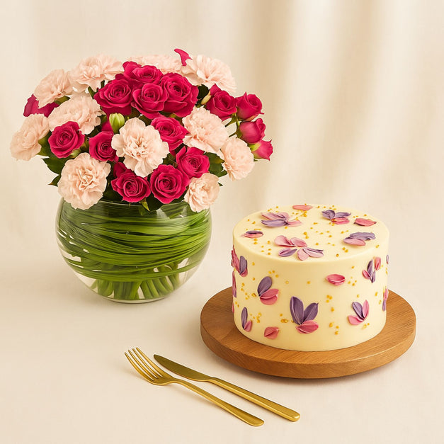 Flowers Bowl n Chocolate Cake Combo