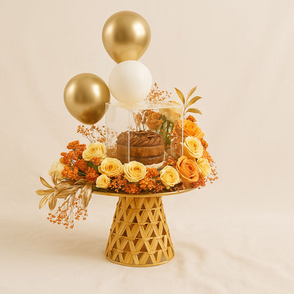 Flower Stand with Balloons n Chocolate Cake