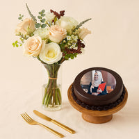 Assorted Roses With Truffle Birthday Photo Cake