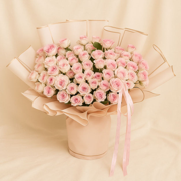 100 Delicate Pink Roses Flower Bouquet