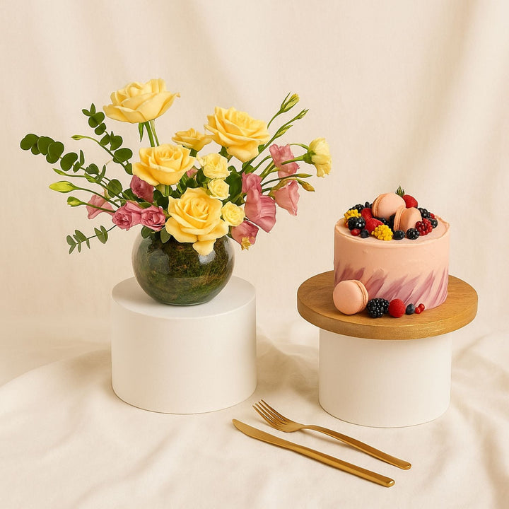 Fruits & Macaroon Red Velvet Cake