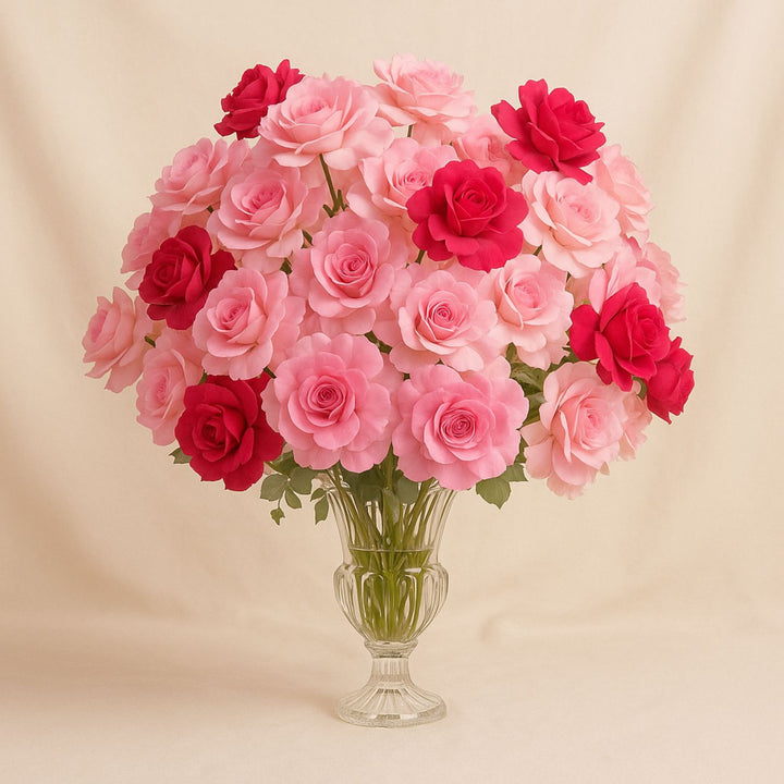 Pink & Red Roses in Glass Vase