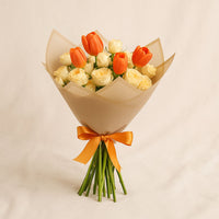 Orange Roses And Tulip In Nice Wrapping