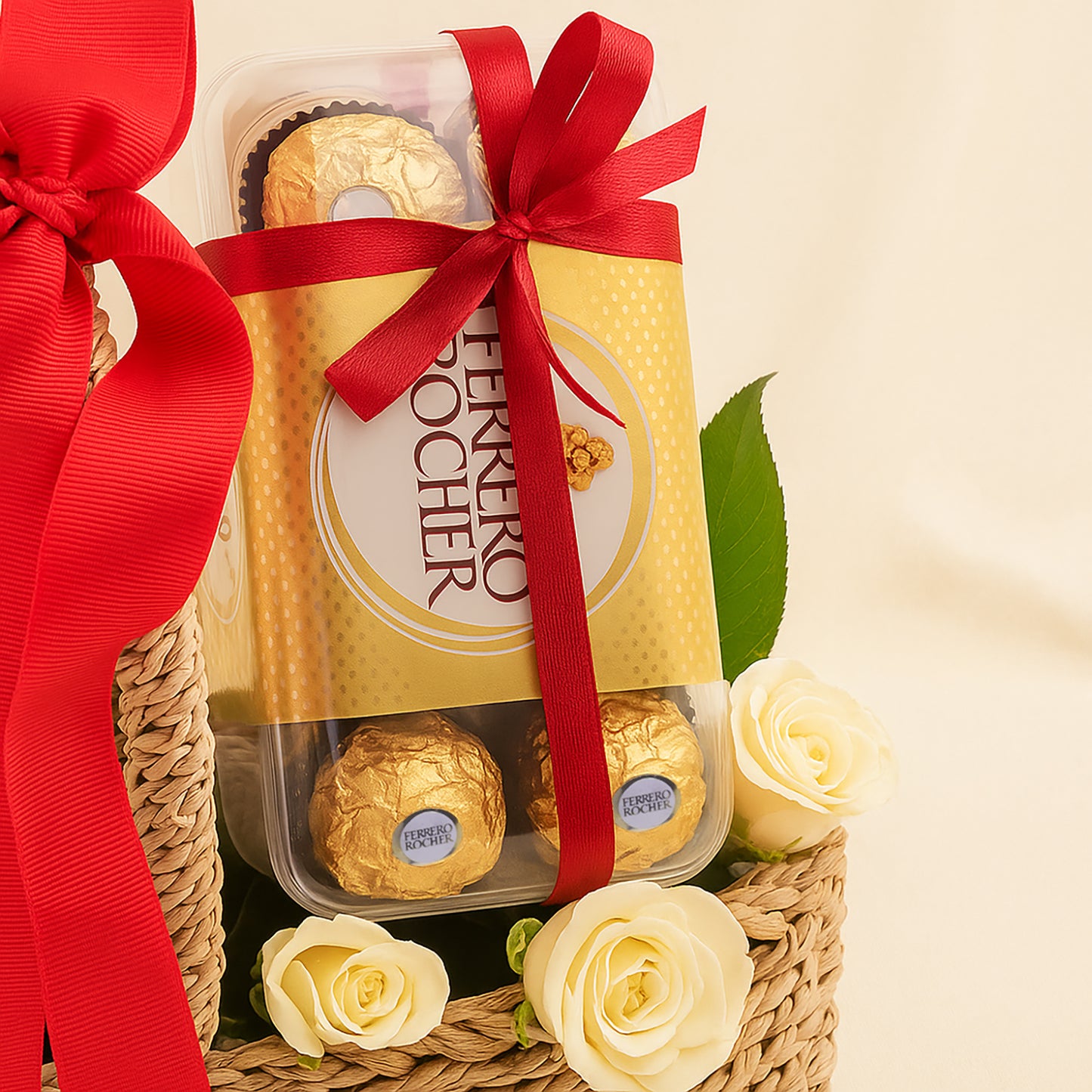 Red Roses n Ferrero Rocher Basket