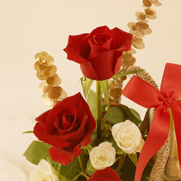 Red Roses n Ferrero Rocher Basket