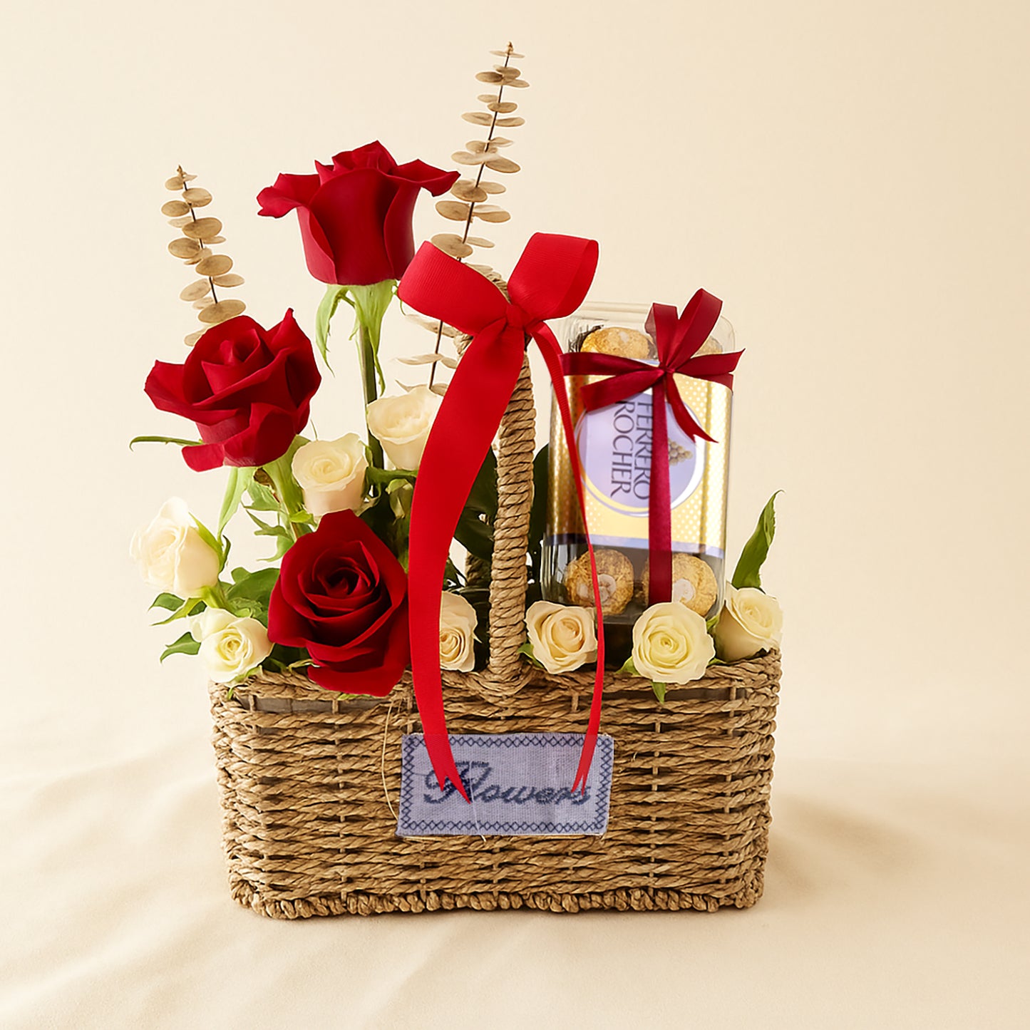 Red Roses n Ferrero Rocher Basket