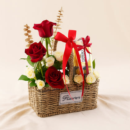 Red Roses n Ferrero Rocher Basket