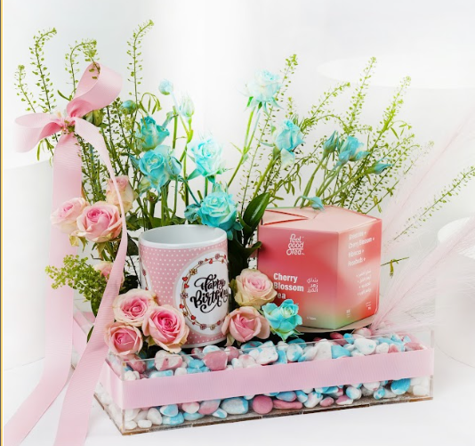  Birthday Flowers n Tea Combo Tray