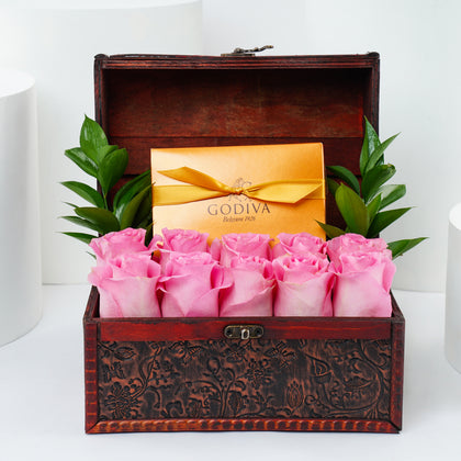 Treasure Box | Pink Roses & Godiva Chocolate