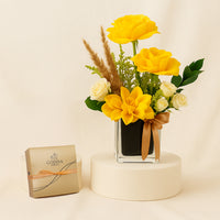 Godiva Chocolate Box with Yellow Rose Vase