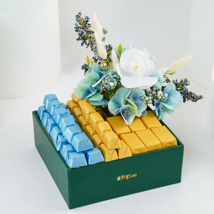 Blue & Gold Chocolate n Flower Box