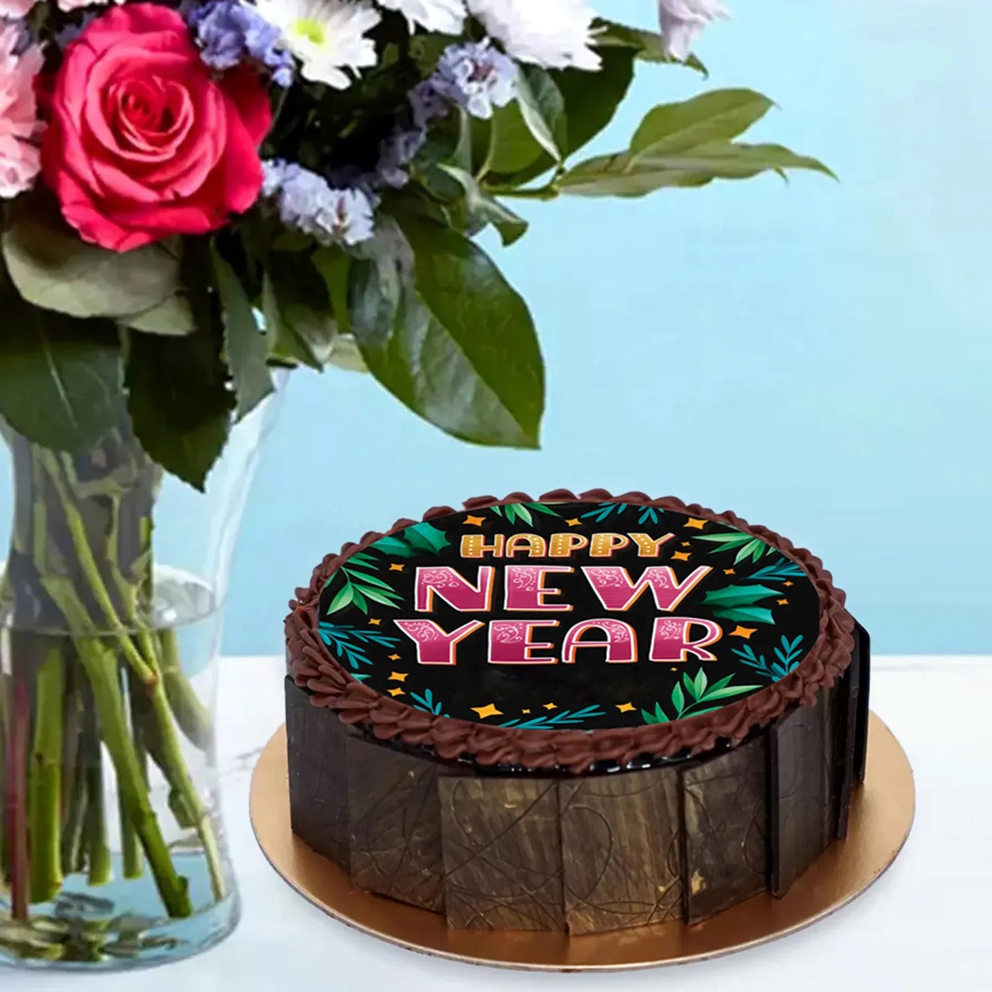 كومبو ورد و كيك شوكولاته العام الجديد 2025