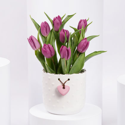 Purple Tulip Exquisite White Vase 