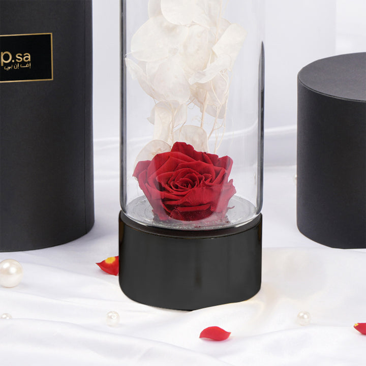 Red Forever Rose in Ebony Black Vase
