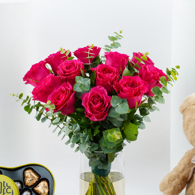 Rose Ensemble with Patchi Chocolate n Teddy Bear