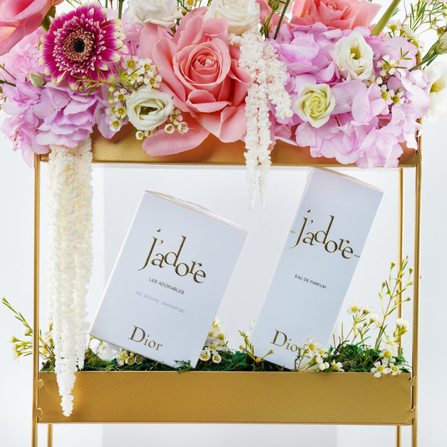 Luxurious Floral Stand with Dior Collection & Chocolates Combo