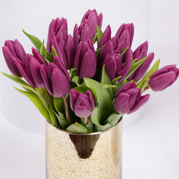 Delicate Purple Tulips Golden Vase