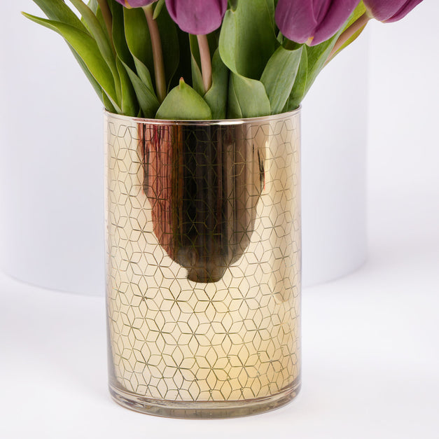 Delicate Purple Tulips Golden Vase