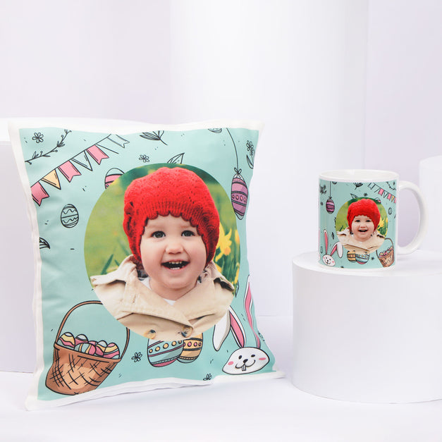 هدايا عيد الربيع طقم وسادة و كوب مخصص بالصورة