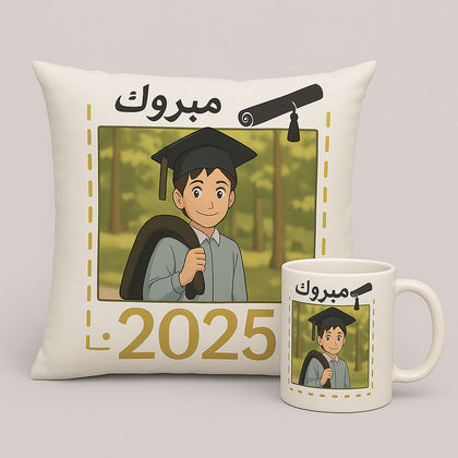 هدية التخرج تخصيص مخدة و كوب بصور غيبلي