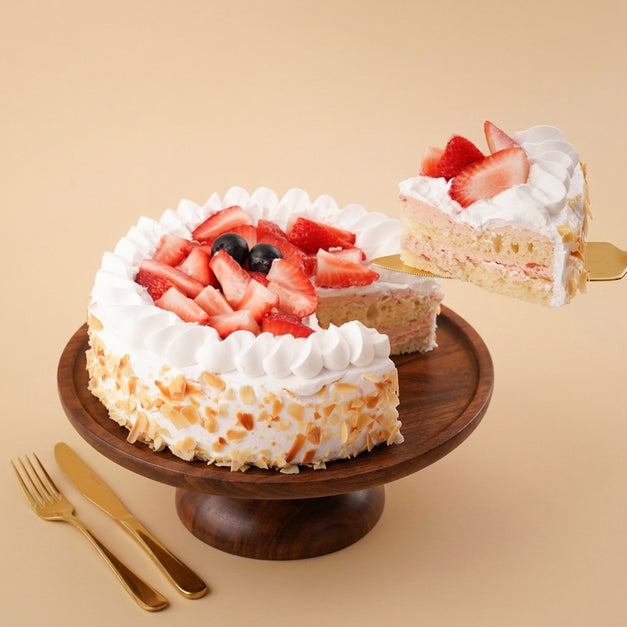 Strawberry Almond Flakes Cake