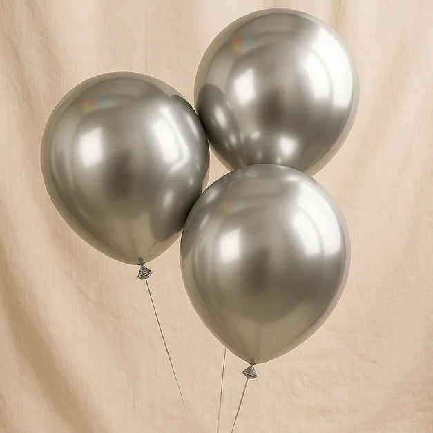 Set of 3 Silver Latex Helium Filled Balloons