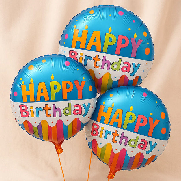 3 Rounded Birthday Balloons 18 inches