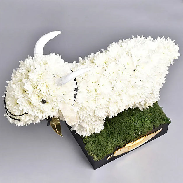 Eid Al Adha Wishes | White Floral Goat Arrangement