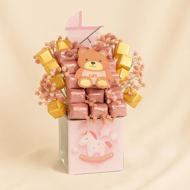 Sweet Arrival Baby Girl Chocolate Pink Vase