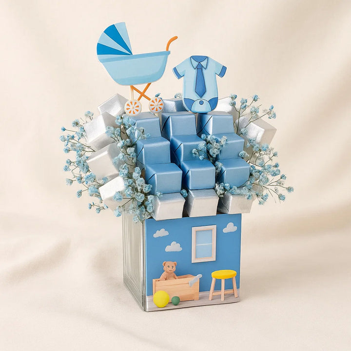 Sweet Arrival Baby Boy Chocolate Blue Vase