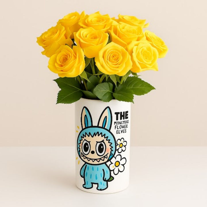 Trendy Gifts | Labubu Doll Yellow Rose Vase