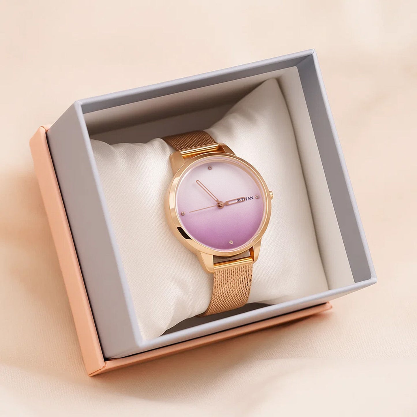 Titan Women’s Rose Gold Watch  n Flower Box