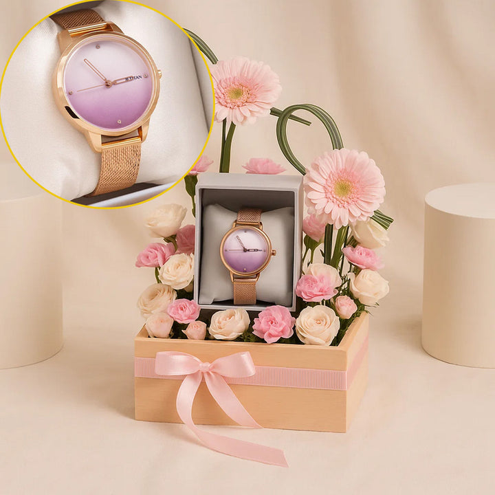 Titan Women’s Rose Gold Watch  n Flower Box