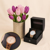 Elegant Tulip Arrangement & Titan Women’s Watch Gift Set