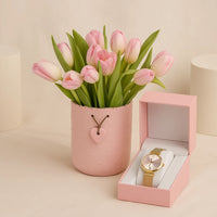 Pink Tulip Vase n Women's Watch