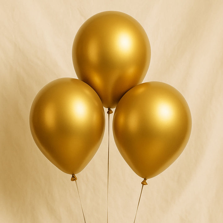 3 Metallic Gold Latex Balloons