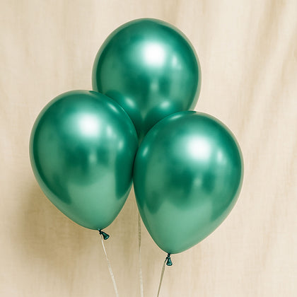 3 Metallic Green Latex Balloons