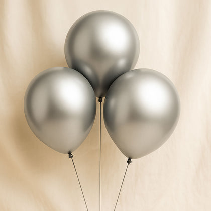 3 Metallic Silver Latex Balloons