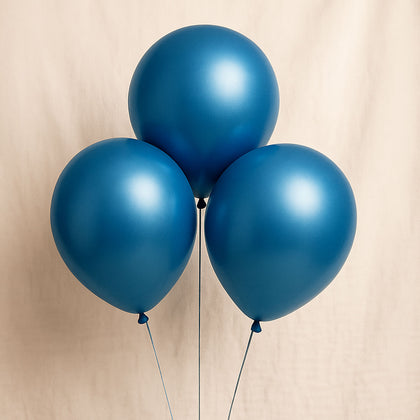 3 Metallic Blue Latex Balloons