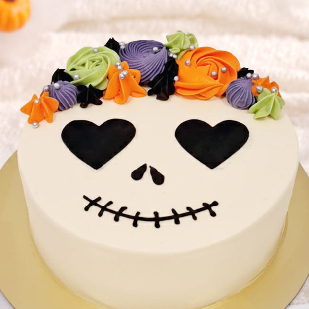 Halloween Floral Skull Cake