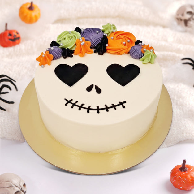 Halloween Floral Skull Cake