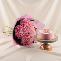 Pink Hydrangea Dream Flowers n Labubu Cake
