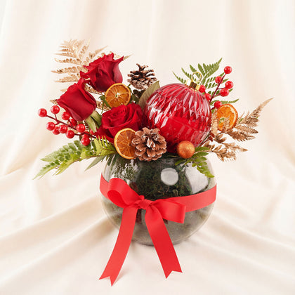 Festive Glow Flower and Candle Arrangement