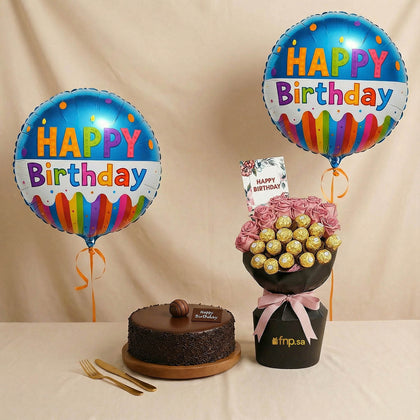  Purple Roses & Chocolate Birthday Bouquet